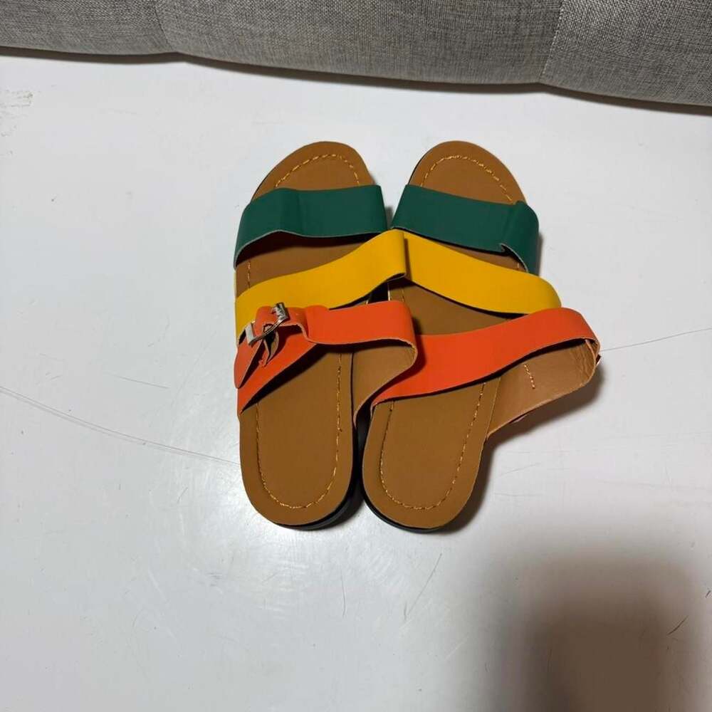 Shein Tri-Color Multi-Strap Buckle Slide Sandals